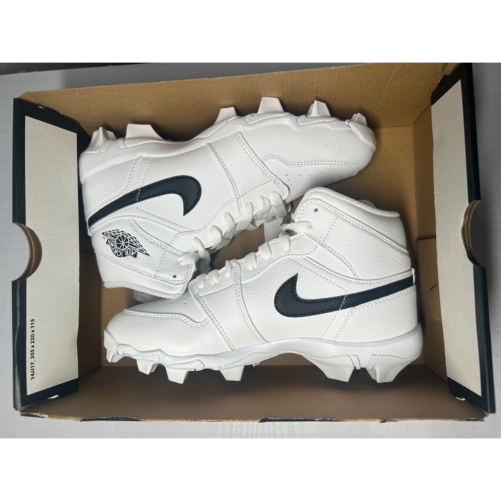 Nike Air Jordan 1 Mid Youth Cleat White Black Size 5Y HF6883100 New/No Lid